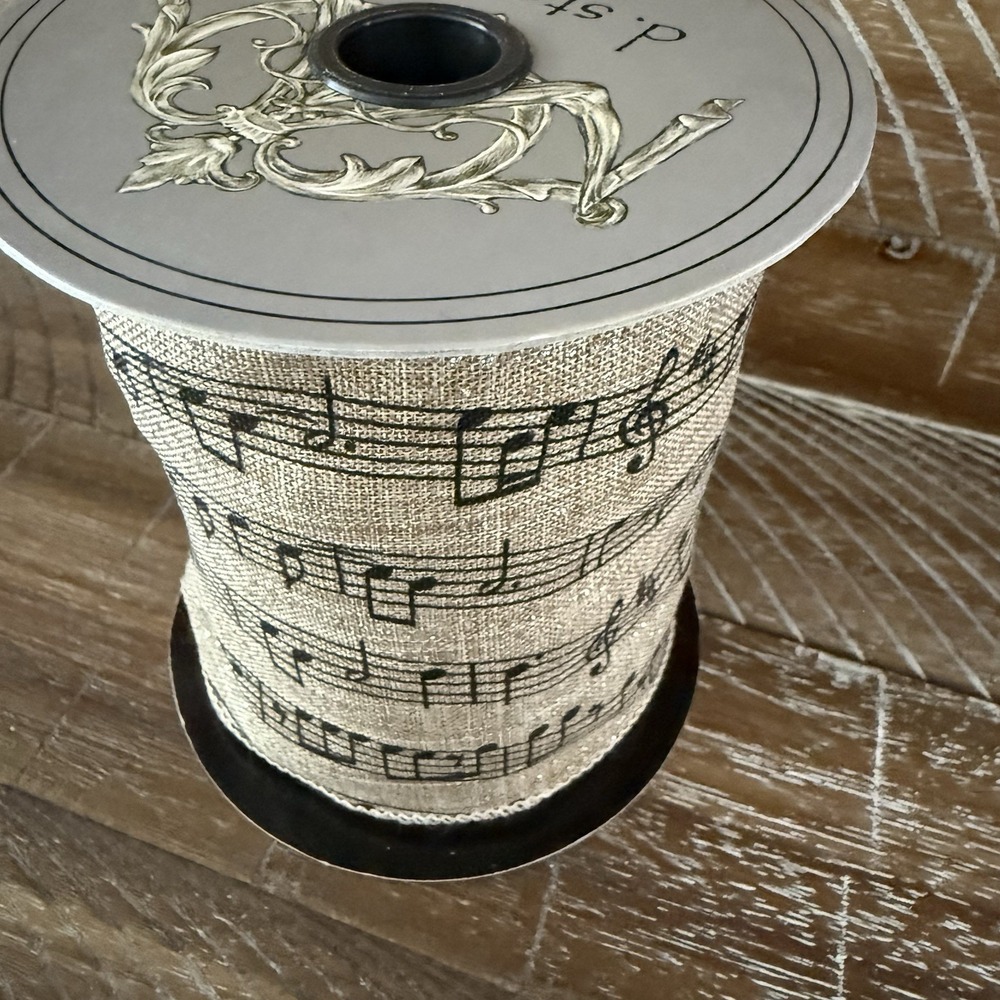 D. Stevens 4" Wired Ribbon Musical Notes Natural/Black Gold Metallic Christmas - Picture 7 of 10